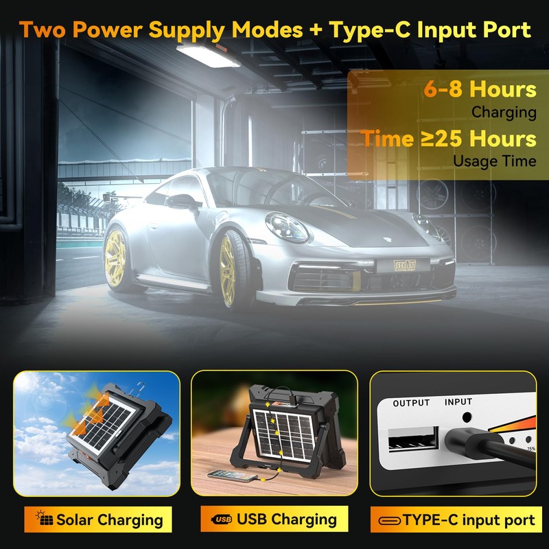 200W Led Work Light Rechargeable,20000MAh Solar Portable Light, 20000LM Magnetic