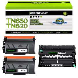 greencycle 3 Pack TN850 Toner & DR820 Drum Unit Set Compatible for Brother DCP-L5500DN L5600DN L5650DN HL-L6200DW L6200DWT L5200DWT L5200DW L5100DN L5000D MFC-L5850DW L5900DW Printer(2 Toner, 1 Drum)