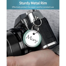 Uniclife 200 Pcs Metal Rim Key Tags 1 Inch White Paper Labels Writable Round Plastic Key Chain Tags with Split Rings Sturdy Lightweight Item Identifiers