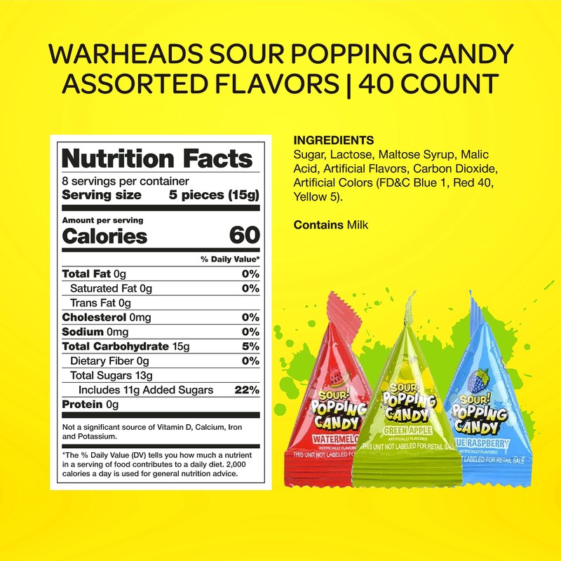 Warheads Sour Popping Candy - 40 Count Bag - Assorted