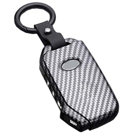 Key Fob Cover Case Fit for Kia Ceed Cerato Forte Niro Seltos Sorento Soul Sportage Telluride K5 Keyless Entry Remote Case Holder ABS Carbon Fiber Pattern (4 Buttons, Black)