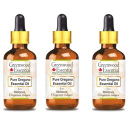Greenwood Essential Natural Pure Oregano Essential Oil (Origanum Vulgare) with Glass Dropper Natural Pure Therapeutic Quality Steam Distilled (Pack of Three) 100 ml x 3 (10 oz)