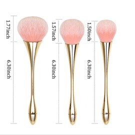 WOKOTO 3pcs Gold Nail Dust Brushes For Acrylic Nails Cleaning Brushes Kit (1#PLUS, 1#, 2#) Hourglass-Shaped Makeup Brushes Highlighter Brush Loose Powder Blush Brushes Dust Nail Brushes Set