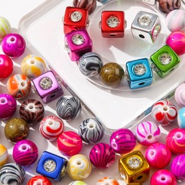 ANCADN 16mm Acrylic Beads,Chunk Bubblegum Beads,Beads for Pens,Cube Shine Beads,60pcs Jumbo Plastic Beads for Necklace Jewelry Bracelets DIY Crafts Making (Color line)