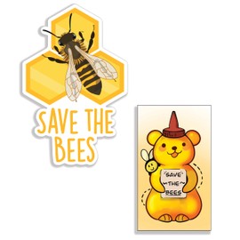 Super Cute, Waterproof 3.5in Save The Bees Sticker 2pk. With Bonus Honey Bee Sticker. Long-Lasting, Durable Bumble Bee Stickers for Car Windows, Bumper or Laptop. Unique Design That Grabs Attention!
