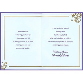 Designer Greetings Circular 3D Tip On Banner, Blue Ribbon, Blue and Gold Sequins : Small Leaves and Flowers on Purple Hand Decorated Easter Card for Son