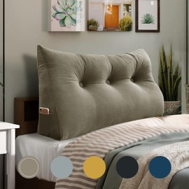 WOWMAX Triangular Headboard Pillow Twin Bed Wedge Pillow for Headboard Large Bolster Pillow for Bed Wedge Pillow Headboard Daybed Pillows with Removable Cover, Velvet (100% Cotton), Beige-Gray