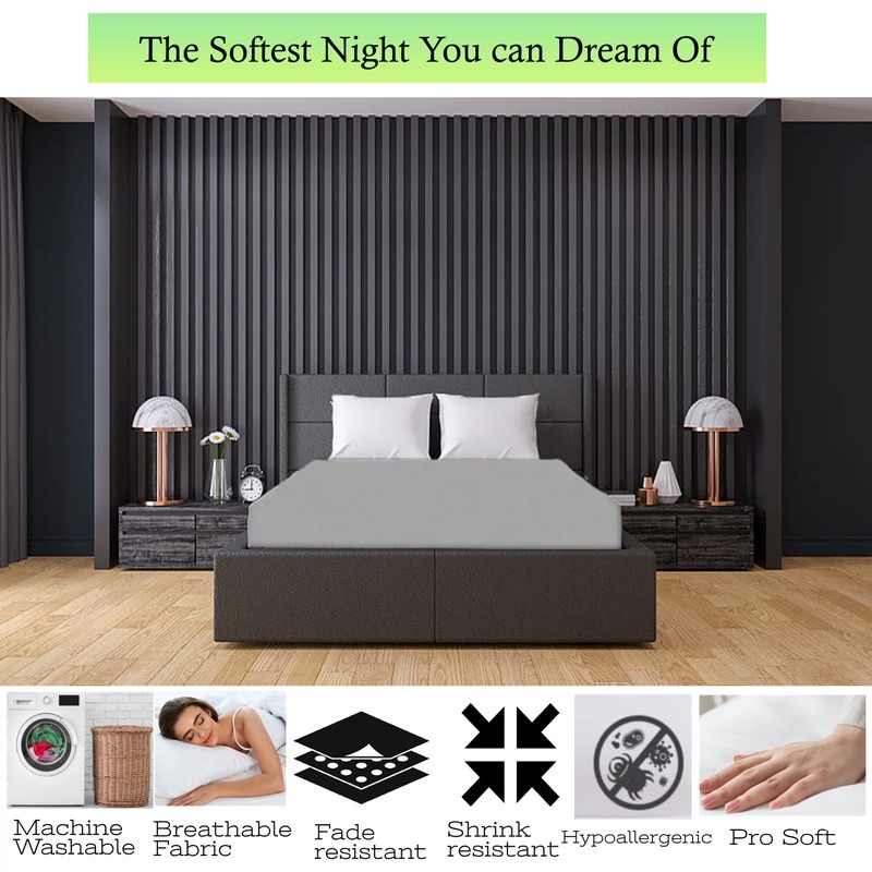 Single fitted sheet, Light Grey Microfibre Bottom Bedsheets Deep Pocket