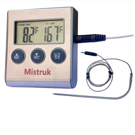 Digital Food Thermometer LCD Digital Screen Clock Timer with Stainless Steel Temperature Probe BBQ Grill Kitchen Meat Thermometer