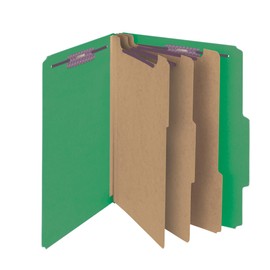 Smead Pressboard Classification File Folder with SafeSHIELD® Fasteners, 3 Dividers, 3" Expansion, Letter Size, Green, 10 per Box (14097)