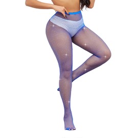 Simply Joshimo Women's Neon Blue Coloured Festival Fishnet Tights With Sparkly Rhinestones/Crystals