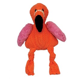 HuggleHounds Plush Corduroy Durable Squeaky Knottie, Dog Toy, Great Dog Toys for Aggressive Chewers, Flamingo, Large