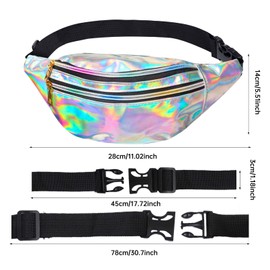 2 Pieces Holographic Fanny Pack,Hologram PU Waist Pack PVC Waterproof Shiny Waist Bag,Laser Waist Bum Bag with Adjustable Belt,Metallic Color Sport Waistbag,Fashion Rave Waist Bag For Women Men Kids, Shiny Silver and Rose Gold