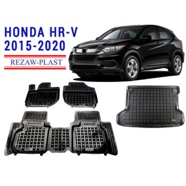 Rezaw-Plast All Weather Floor Mats Trunk Liner Set Compatible with Honda HRV HR-V 2015-2020 SUV 3D Custom Fit