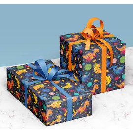 Space Dinosaur Wrapping Paper Sheets - Recyclable Eco Friendly Space Dino Gift Wrap for Boys, Girls and Adults (Space Dinos)