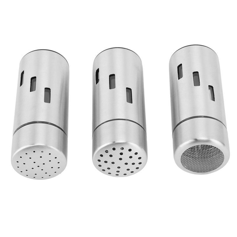 3Pcs Salt and Pepper Shakers Set Stainless Steel 3 Sizes