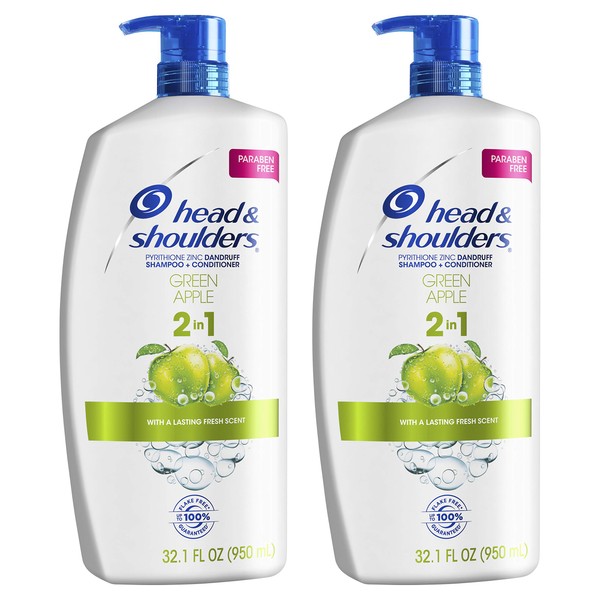 Head and Shoulders Shampoo and Conditioner 2 in 1, Anti Dandruff Treatment and Scalp Care, Green Apple, 32.1 fl oz, Twin Pack