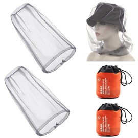Snowtain Pack of 2 Mosquito Head Net, Grey, Mosquito Head Net Hat with Carry Bag, Mosquito Hat, Head Net, Suitable for Outdoor Fishing, Hiking and Gardening, Suitable for Most Hats
