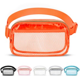 VOROLO Clear Waist Pack for Running Fanny Pack for Women and Men Crossbody Belt Bag Bum Bag with Adjustable Strap for Sports Clear Orange-1