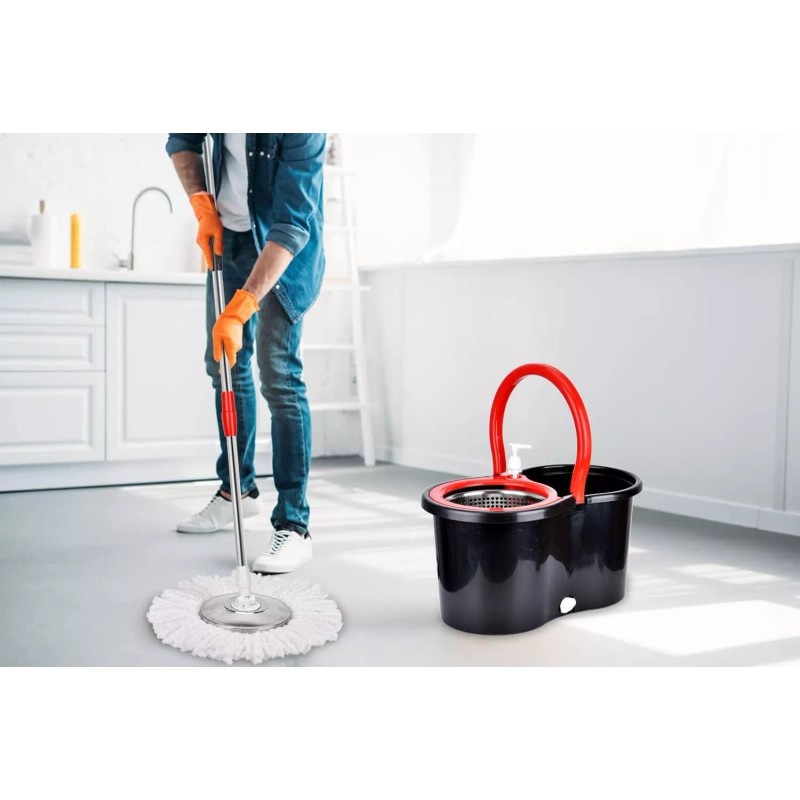 360° Spin Mop and Bucket w/wringer Set +2 Microfiber Refills