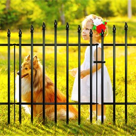 Thealyn Metal Garden Fence 36" H x 28" W 5 Panels (4 Panels + 1 Gate) 11.6 Ft Total, Rustproof Animal Barrier No Dig Decorative Fencing for Dogs,Pet, Yard,& Patio, Easy Installation