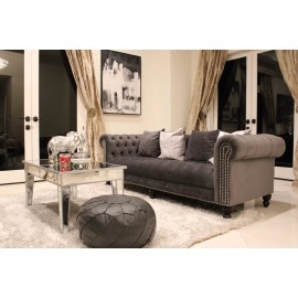 Pure and Humble Sarina Modern Gray Moroccan Pouf and Ottoman - Filled and Stuffed