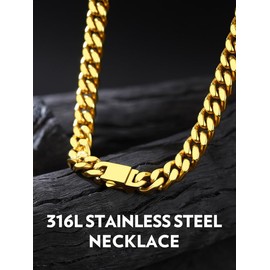 Bandmax Gold Necklaces for Men 14K Gold Cuban Choker Chain 9MM Miami Link Chain Necklace 20Inch Cadena de Acero Inoxidable para Hombre