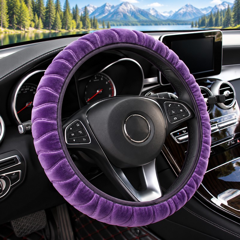 Luxury Plush Steering Wheel Cover, Soft Short-Fur Winter Car Steering