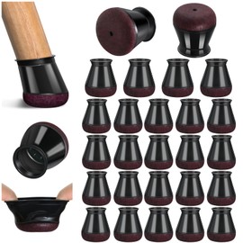 PISAO 24 Pcs Chair Leg Floor Protectors, Black Silicone Chair Leg Protectors Caps Covers for Hardwood Floors, Furniture Pads Sliders with Wrapped Felt Bottom Small (Fit:0.5"-0.75")