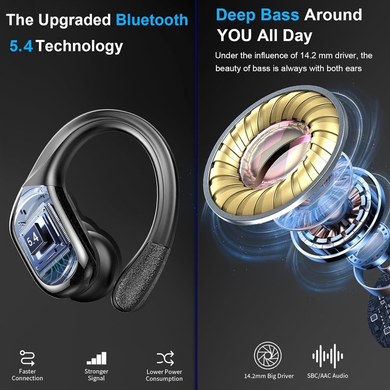 Wireless Earbud, 75Hrs Bluetooth 5.4 Headphones IP7 Waterproof for Sport,