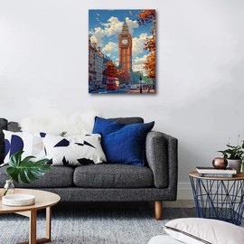 TISHIRON London England Art DIY Paint by Numbers Kit for Adults Big Ben in London Paint by Numbers Streets of London Paint by Numbers Kit Acrylic Painting Oil Painting Art Crafts 16"x20"Frameless