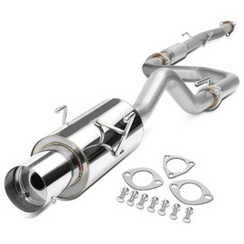 Auto Dynasty 4 Inches Rolled Muffler Tip Catback Exhaust System Compatible with 1994-2001 Acura Integra RS GS LS 4-Door Sedan, Stainless Steel