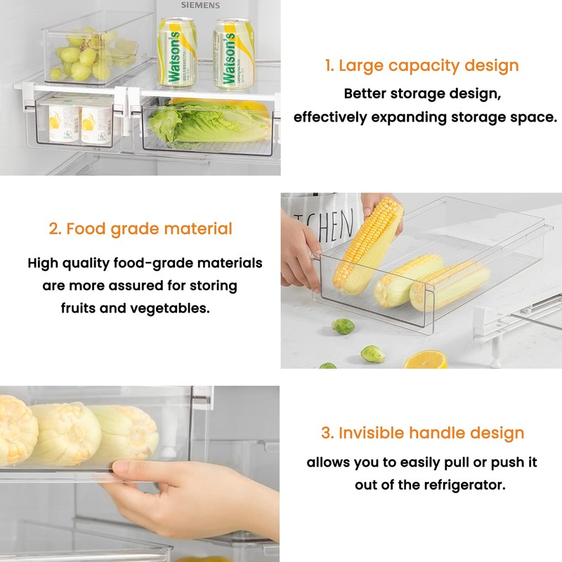 vacane Fridge Organizer Drawer, Clear Plastic Fridge Organizer Bins, Add