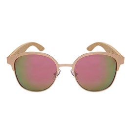 Edge I-Wear Retro Horn Rimmed Bamboo Wooden Sunglasses Women Mirror Lens 5110BM-REV-2(RG.pkrev)