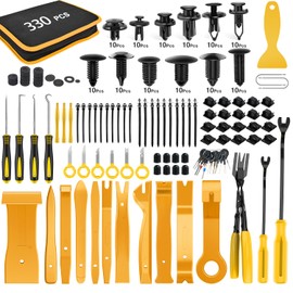 GOOACC 330Pcs Trim Removal Tool, Auto Push Pin Bumper Retainer Clip Set Fastener Terminal Remover Tool Adhesive Cable Clips Kit Car Panel Radio Removal Auto Clip Pliers, Yellow