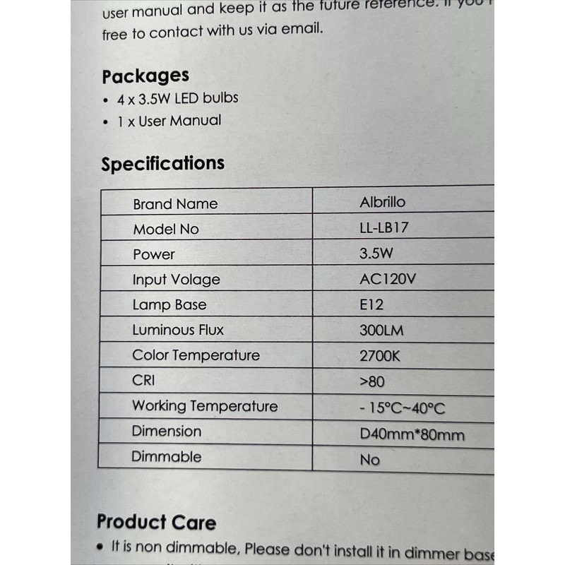 Albrillo E12 Bulb 4 Pcs Candel Round LED Bulbs, 3.5w