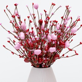 AXYLEX Valentines Day Decorations Artificial Red Berry Stems - 8Pcs,16 Inch Red Berry Picks Heart Shaped Branches Berries Gift for Wedding Home Vase Decor (Red Pink)