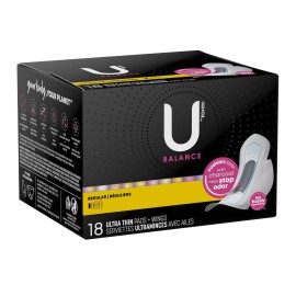 U by Kotex Balance Ultra Thin Charcoal Pads with Wings, Regular (CS/108)