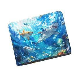 Coldinair Sharks Bifold Wallet for Teen Kids Boys Ocean Leather Wallets Cool Wallet Man Rfid Blocking Zipper Wallets With Coin Pocket Id Window