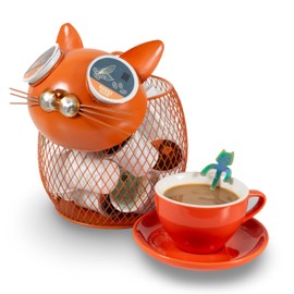 Made Easy Kit Coffee Pod Basket Organizer Practical Decoration - Compatible with Keurig K-Cup Pods & Capsules - Home Cafe Bar Decor Useful Kitchen Countertop Freestanding (Cat Orange)