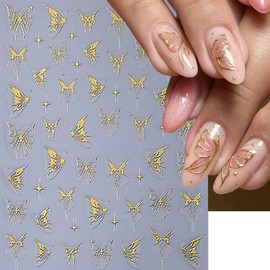 8 Sheets Butterfly Nail Art Stickers Butterfly Sticker for Nail Art,3D Self-Adhesive Black White Gold Silver Butterfly Nail Design Star Butterfly Nail Supplies Charms for Women DIY Nail Decor