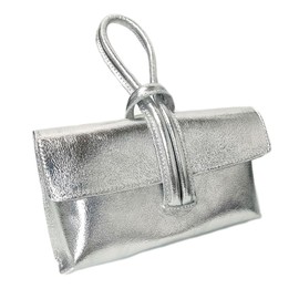 LeahWard Women's Leather Clutch Bag With Loop Handle (Silver)