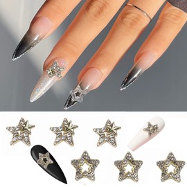 BABALAL Nail Charms, 20 Pcs Star Nail Charms 3D Star Charms for Nails Gems, Nail Art Decorations Supplies, Metal Alloy Gold Silver Nail Charm