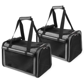 YUDODO 2 Packs 25 lbs Lightproof Pet Carriers Airline Approved Dog Cat Travel Soft Sided Carrier Reflective Mesh Safe Pet Cat Carrier Foldable Portable Puppy Grey Green+Grey