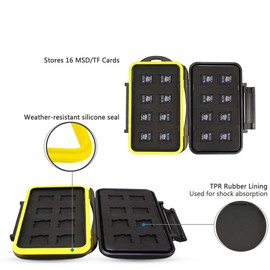 JJC Hard Waterproof Memory Card Protective Case for 16 Micro SDHC/SDXC/SD TF Cards with Carabiner