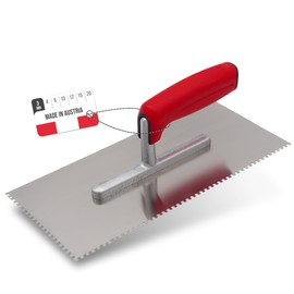 WERKFIT Professional Toothed Smoothing Trowel Stainless Steel 3 mm - Serrated Smoothing Trowel Rust-Free - Toothed Spatula with Soft Grip - Trowel Made in Austria 280 x 130 mm (3 x 3 mm)