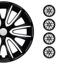 OMAC - Black Matt White Matte Hub Caps 15 Inch Set of 4 for Ford Fiesta, Tapas para Rines 15, Premium Wheel Covers 15 Inch, R15 Rim Cover Set, Snap On Durable Car Replacement Exterior Accessories