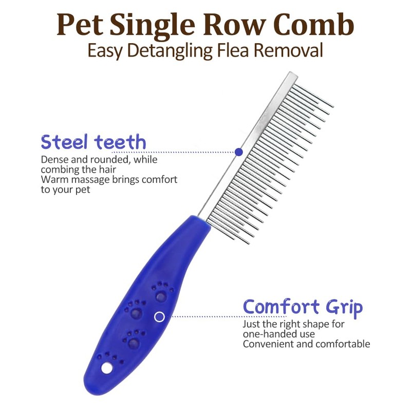 Pack of 2 Dog Combs, Cat Comb, Double-Sided Metal Rounded