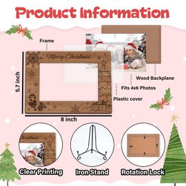 HJLLOQR Merry Christmas Picture Frame 4x6, Wooden Photo Frame with Christmas Tree Design for Winter Holiday Home Decor, Xmas Gifts for Kids and Family - E05