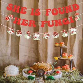 kreat4joy Mushroom Bridal Shower Decoration Girl, She is Found Her Fungi Banner Garland for Mushroom Wildflower Forest Wonderland Bachelorette Decoration